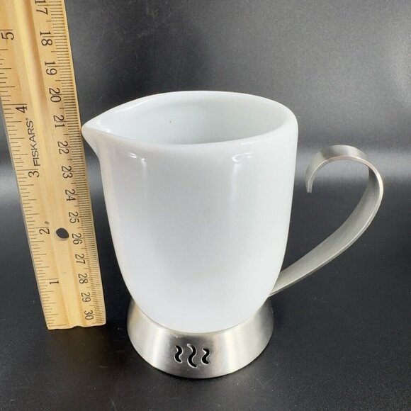 Trudeau Bianca Creamer Milk Jug Pitcher Porcelain and Stainless Steel Handle - Picture 3 of 12